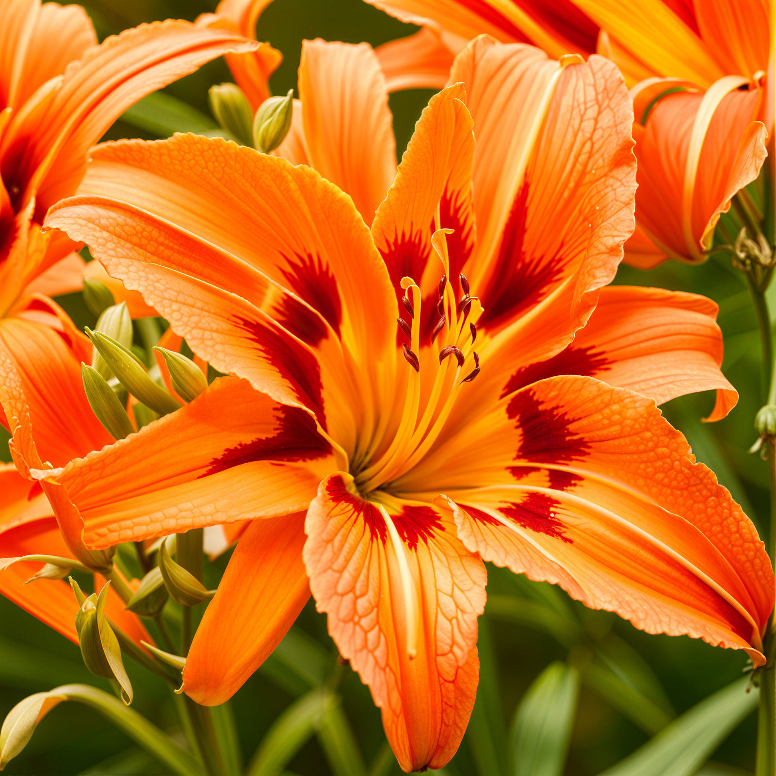 Hyper-realistic image of a Hemerocallis fulva flower, isolated and centered on a light background.