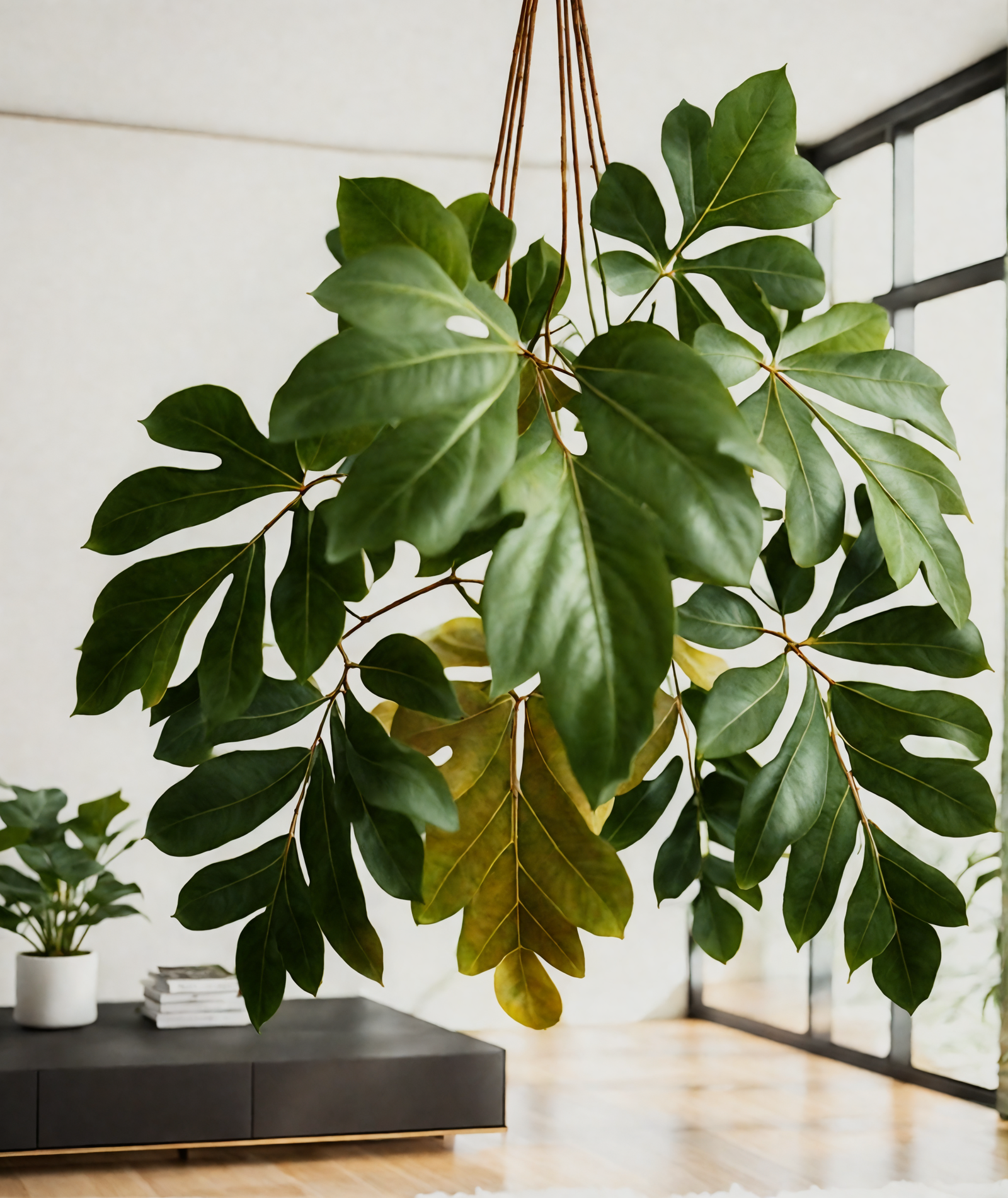 Large Cissus alata on wood floor with another plant behind it, clear indoor lighting.