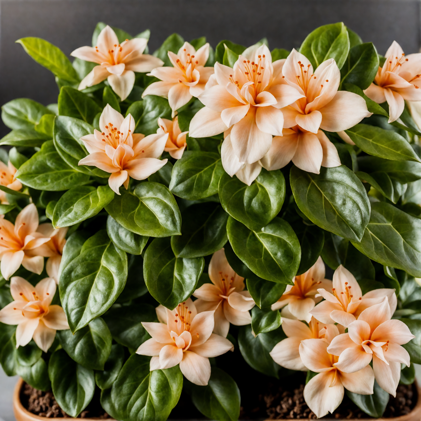 A cluster of white Rhododendron indicum flowers in a planter, with clear lighting and a dark background.