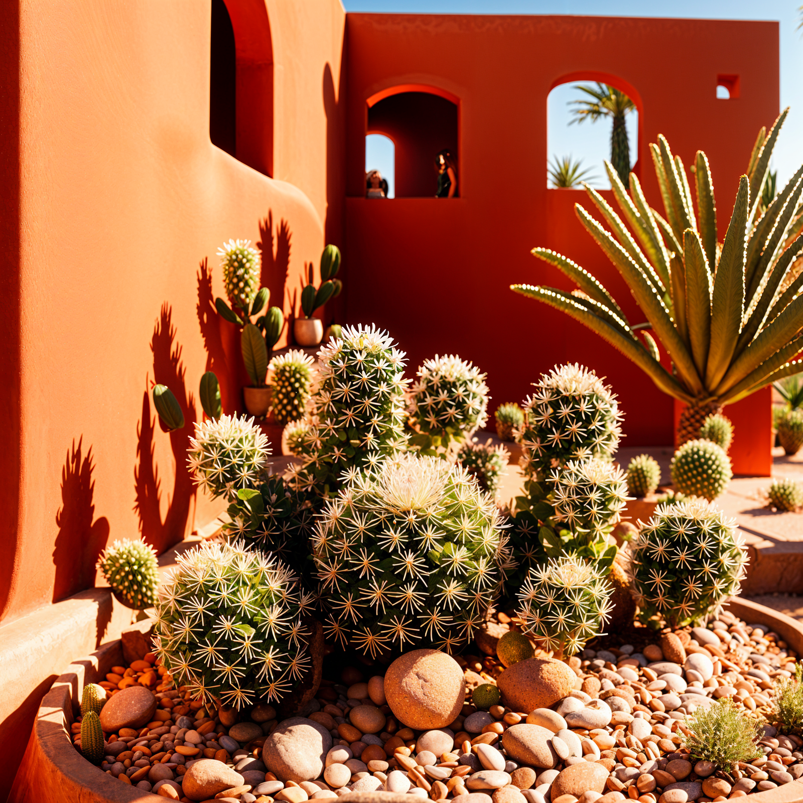 Mammillaria vetula cactus in a sunny Mexican-style garden with desert flora, 4K resolution.