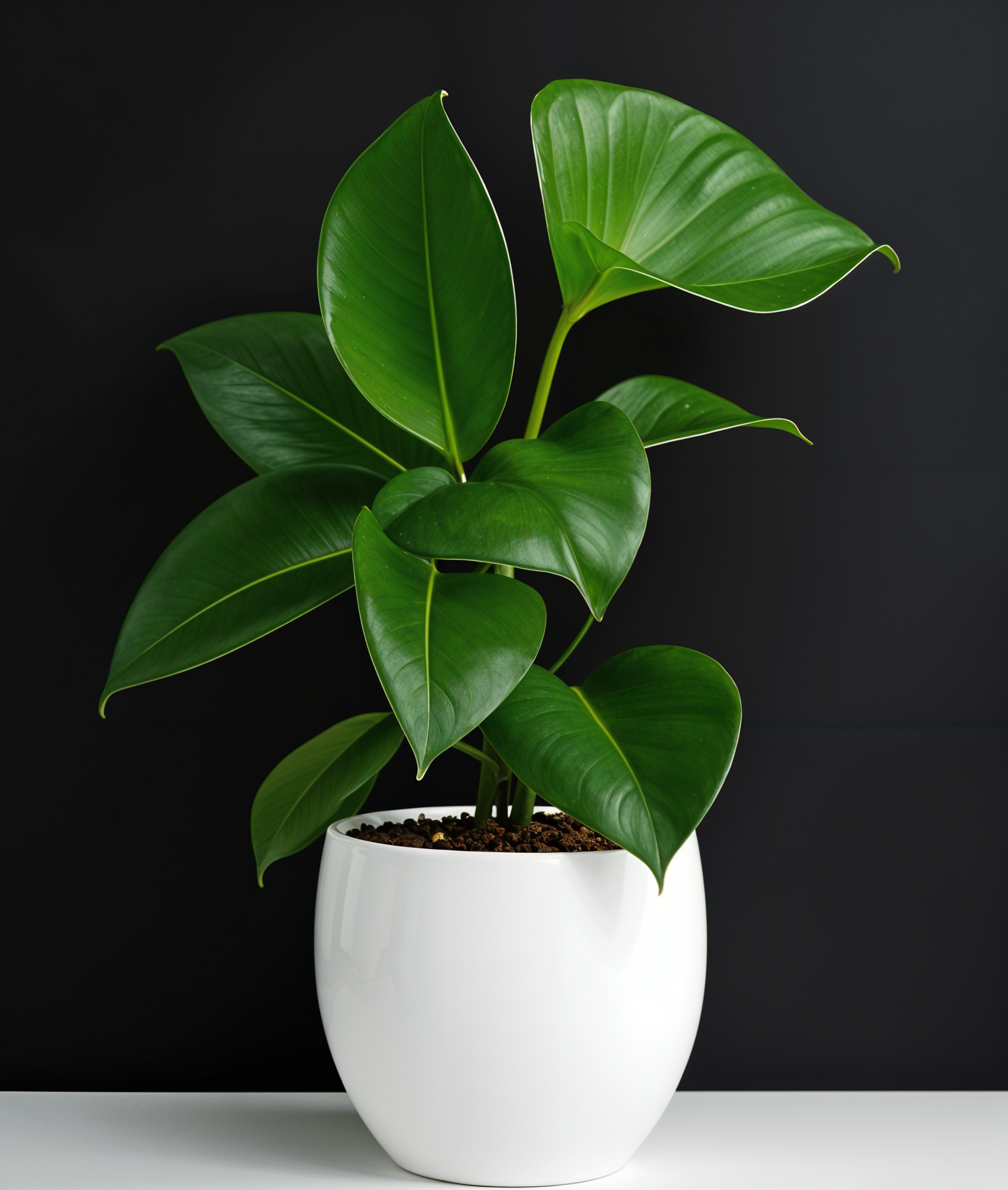 Ficus elastica plant in a white pot.