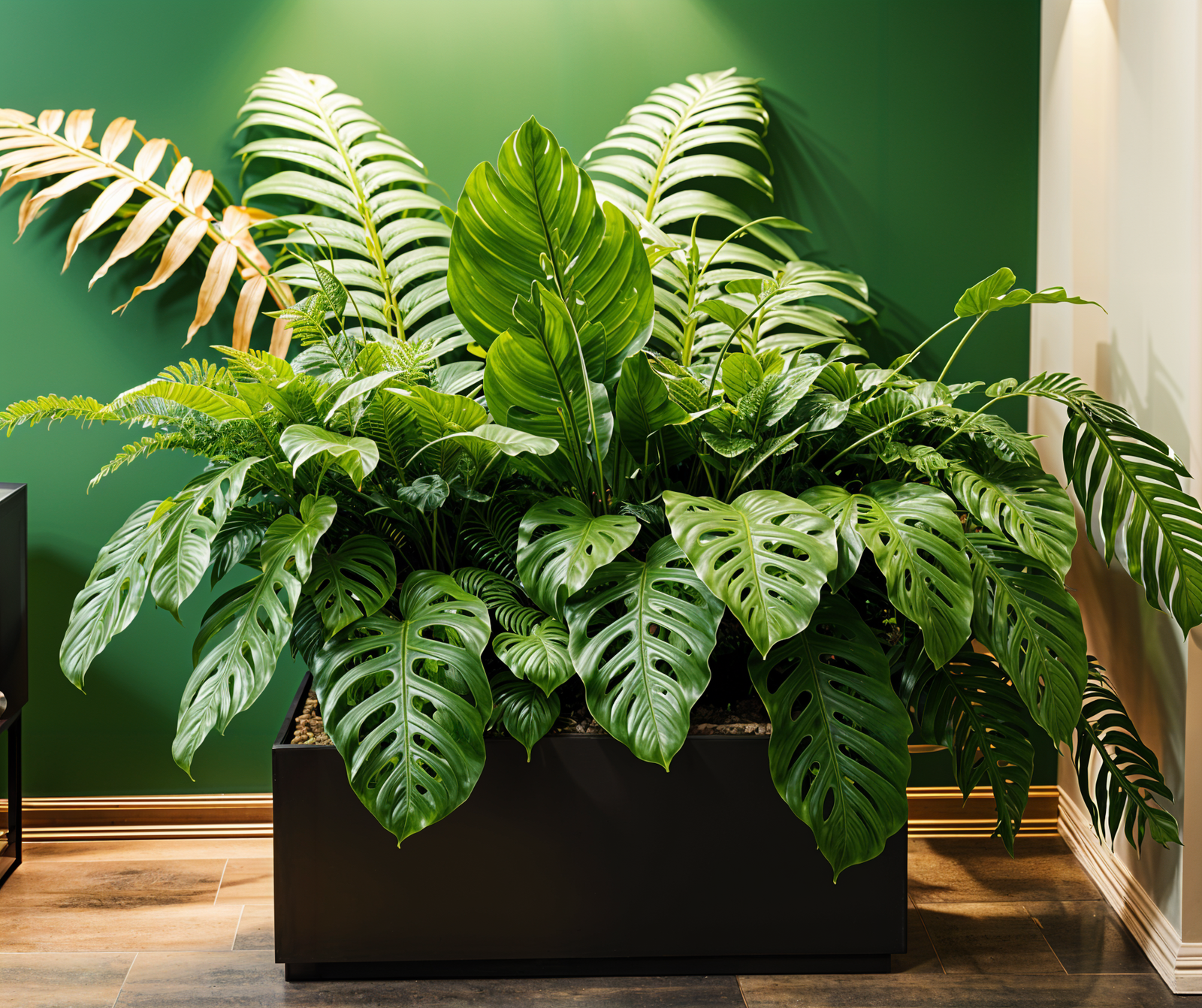 Maranta leuconeura plant in a planter, placed in a Bohemian style indoor décor with neutral colors.