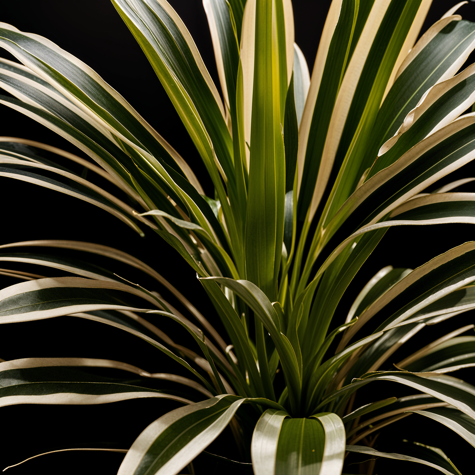 Chlorophytum comosum, or Spider Plant, in a planter under clear lighting with a dark background.